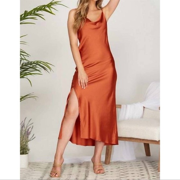 BCBGeneration Dresses & Skirts - NWT BCBGeneration Silky Satin Cooper Rose Rust Slip Maxi Dress Medium